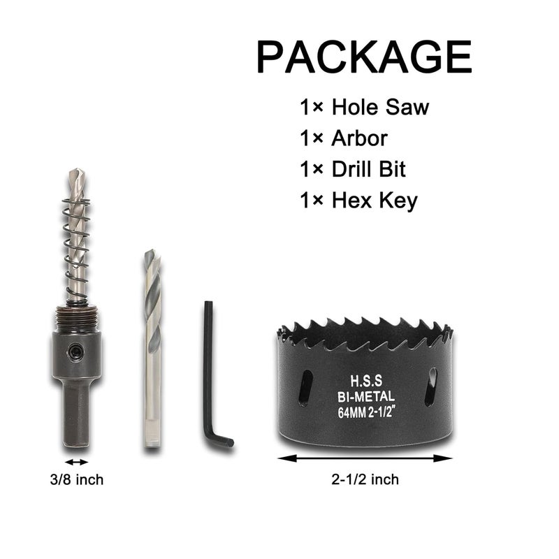 VIKITON 2-1/2 Inch Hole Saw with Arbor for Wood Metal Plastic, 2.5 in Bimetal Hole Cutter, Fast Chip Removal, Smooth Flat Drilling Edge, Lightweight & Portable (Black) - Image 2